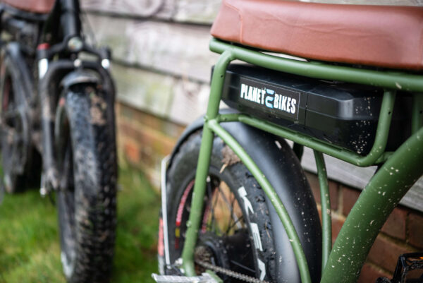 muddy electric Planet EBikes after off road cycling
